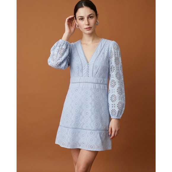 Banana Republic Dresses & Skirts - Banana Republic Eyelet Lace Puff Sleeve Mini Dress Womens 6 Preppy Cottage Party